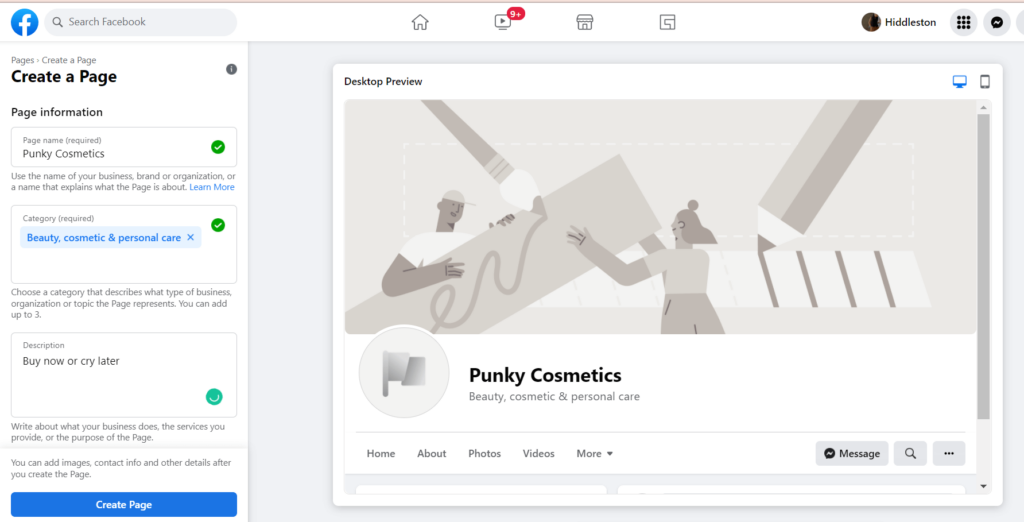 Create a Facebook page
