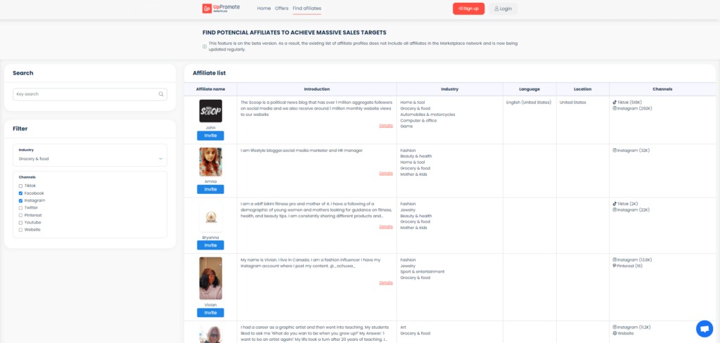 UpPromote Marketplace | Food industry affiliate recruitment